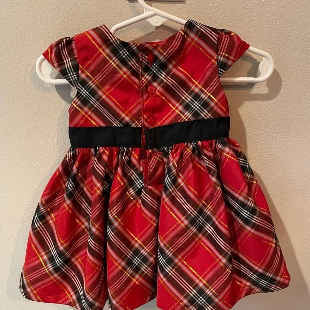 Infant Holiday Red Plaid Dress with Black Bow